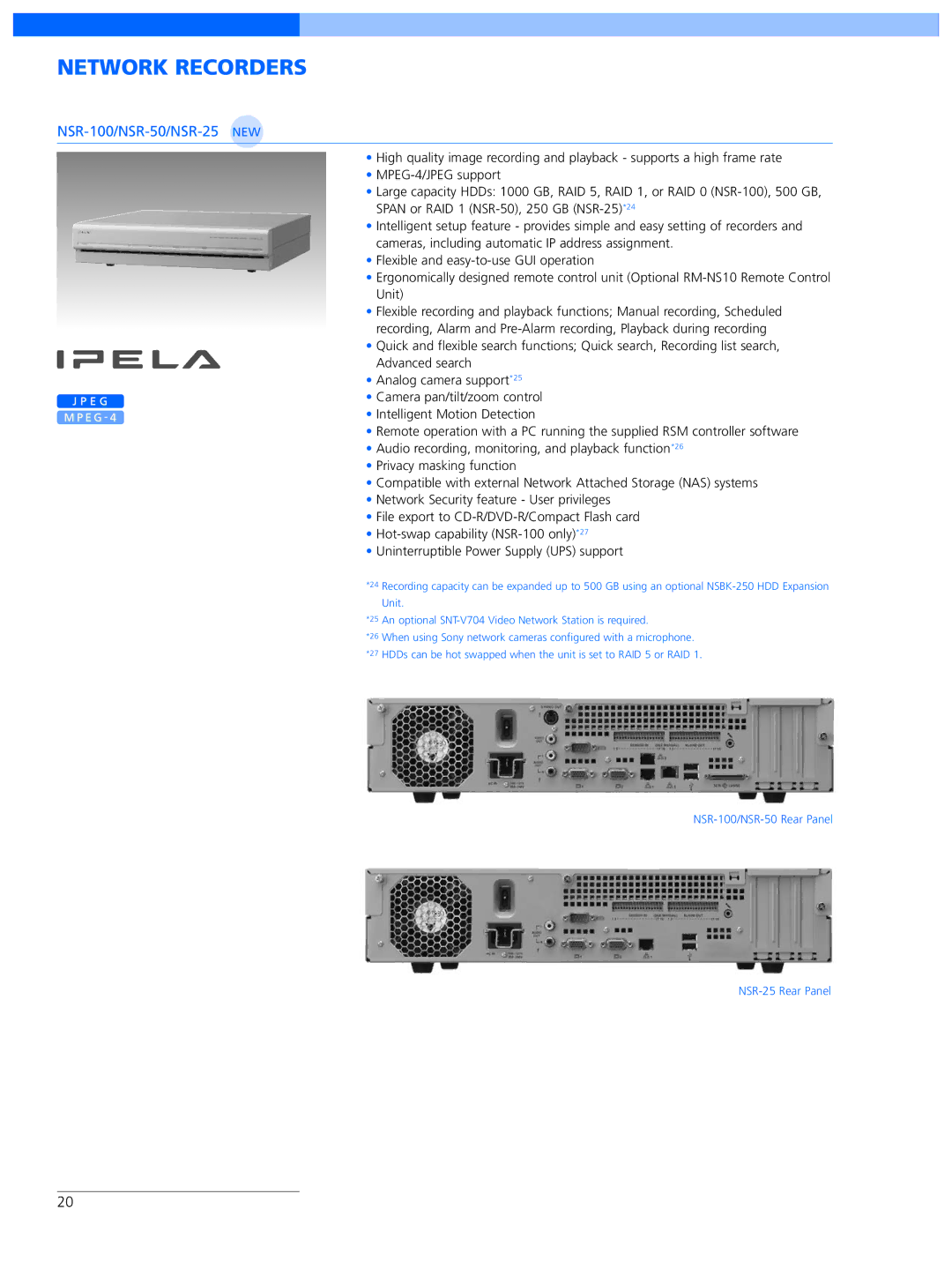 Sony SNC-RX570N manual Network Recorders, NSR-100/NSR-50/NSR-25 NEW 