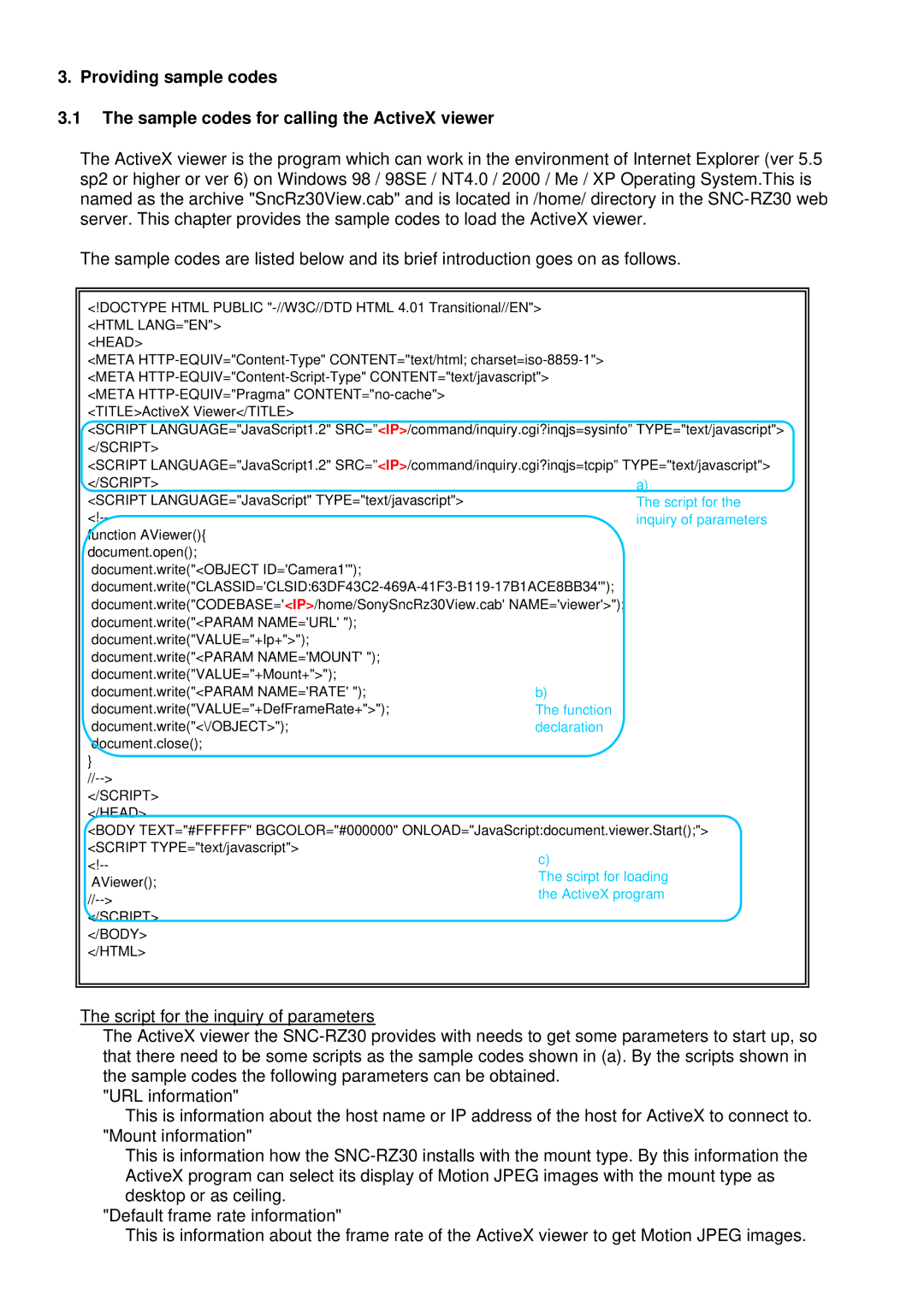 Sony SNC-RZ30 manual Script Head, Script Body Html 