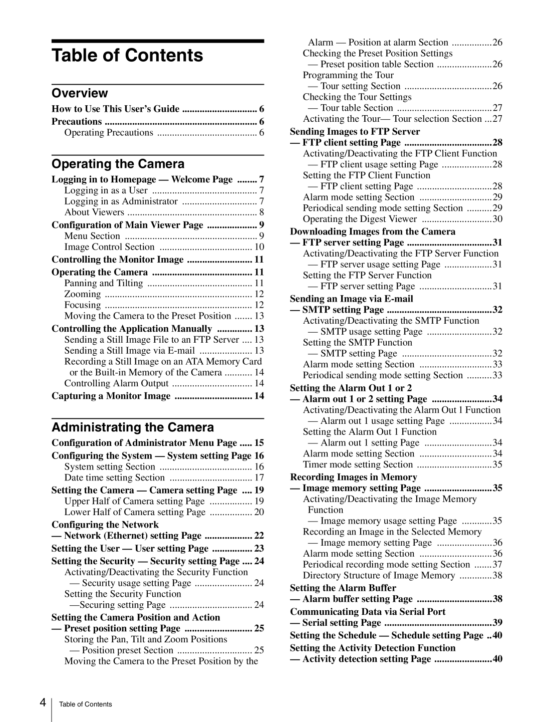 Sony SNC-RZ30N manual Table of Contents 