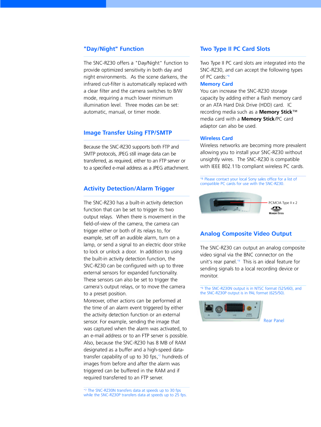 Sony SNC-RZ30N/2, SNC-RZ30P/2 manual Day/Night Function, Image Transfer Using FTP/SMTP, Activity Detection/Alarm Trigger 