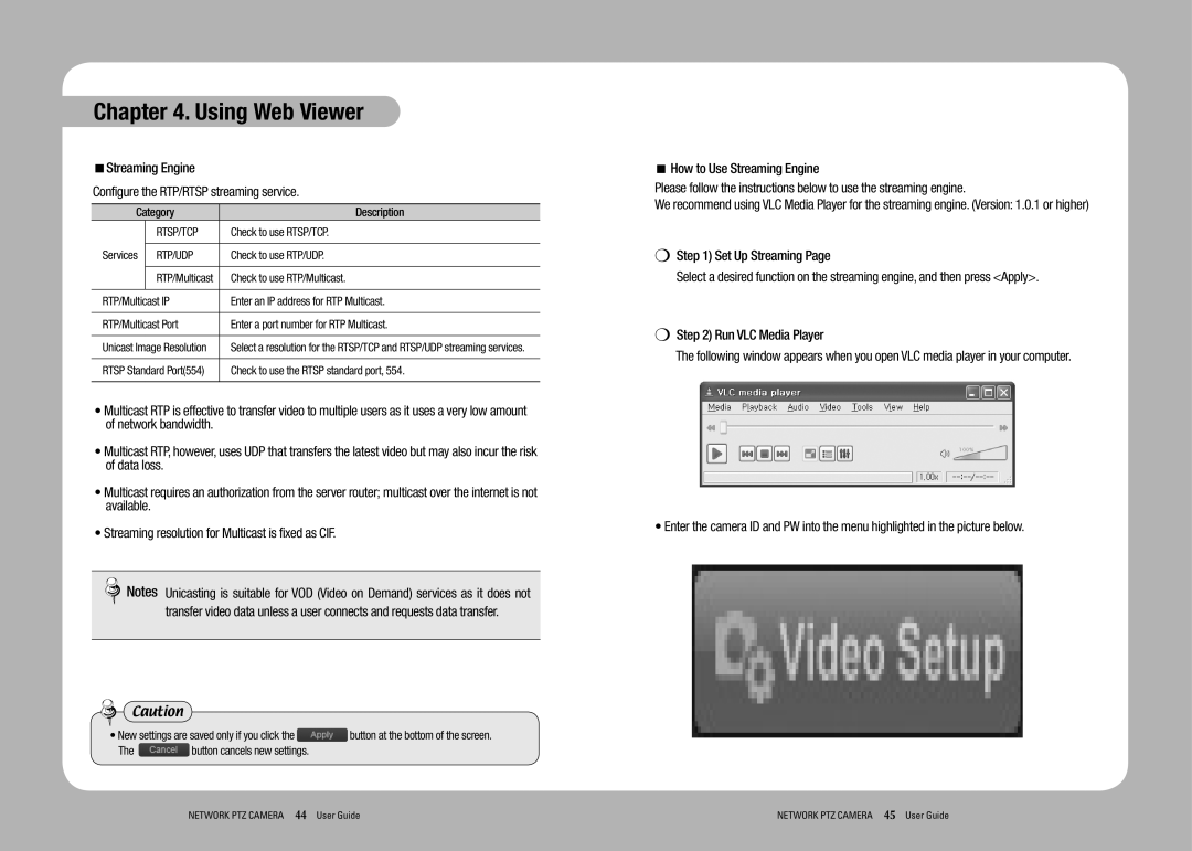 Sony SNP-3350 manual Streaming Engine Configure the RTP/RTSP streaming service, Check to use RTSP/TCP, Check to use RTP/UDP 