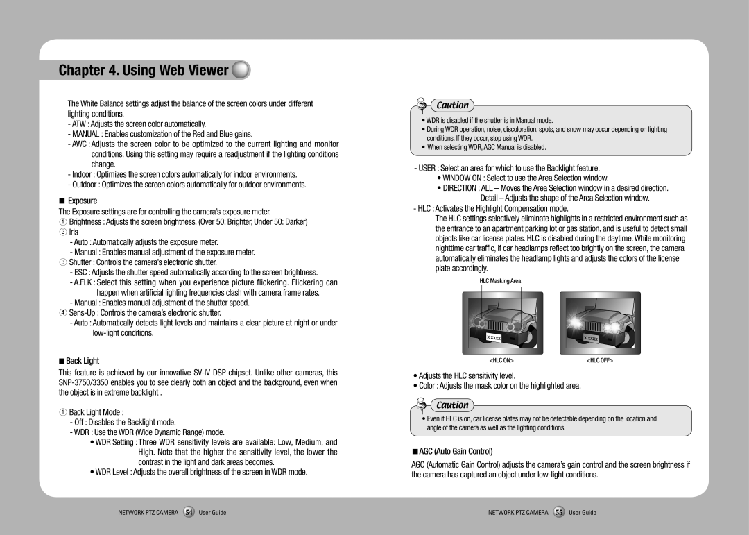 Sony SNP-3350 manual HLC Activates the Highlight Compensation mode, AGC Auto Gain Control 