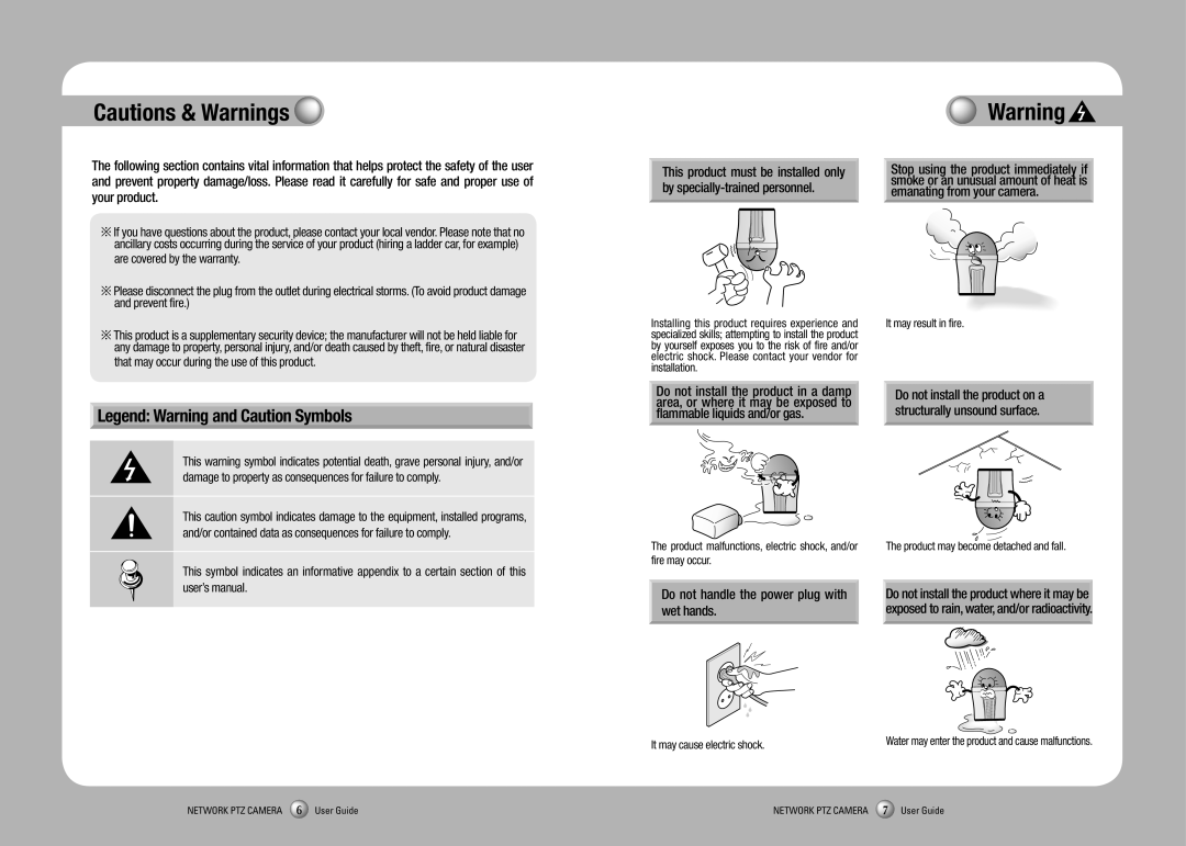 Sony SNP-3350 manual Wet hands, Product may become detached and fall, Do not handle the power plug with 