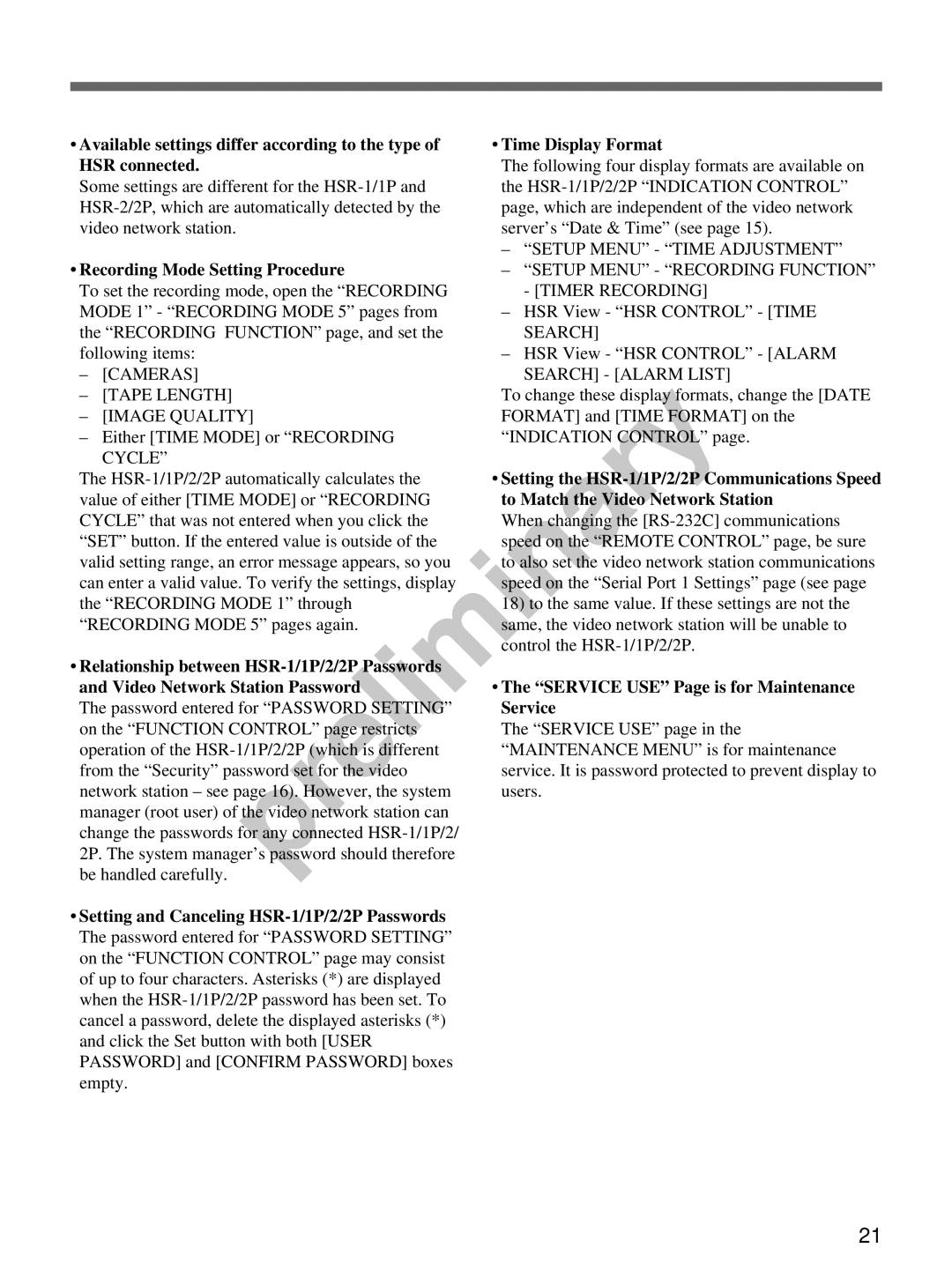 Sony snt-v manual Recording Mode Setting Procedure, Service USE Page is for Maintenance Service 