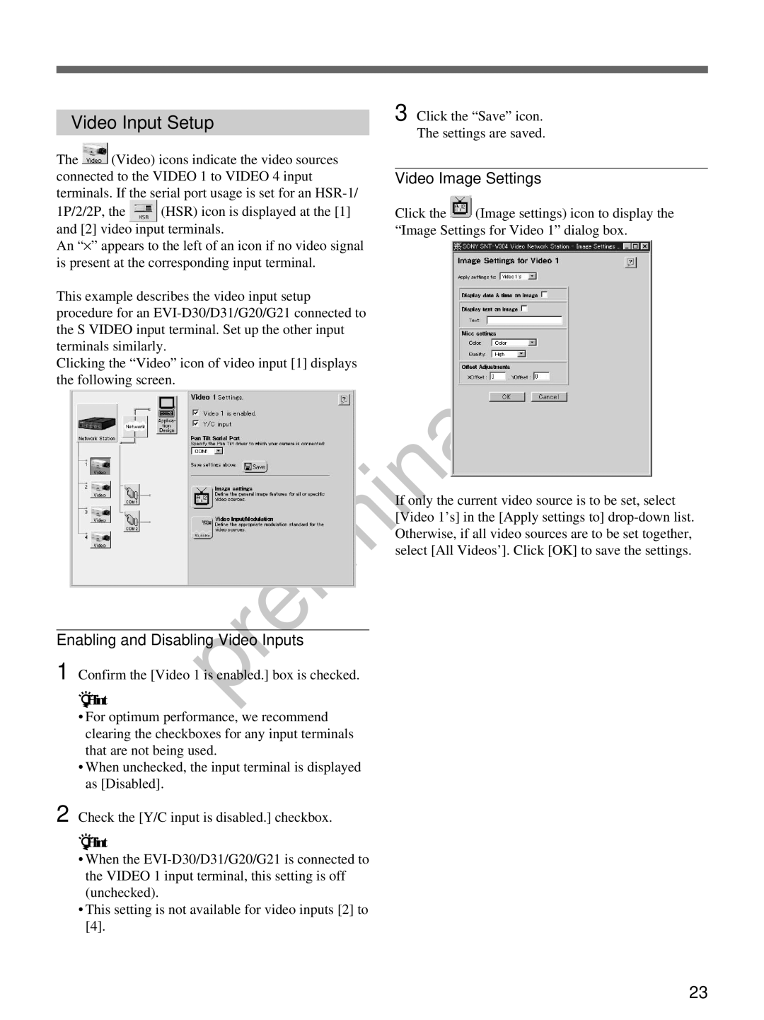 Sony snt-v manual Video Input Setup, ZHint 