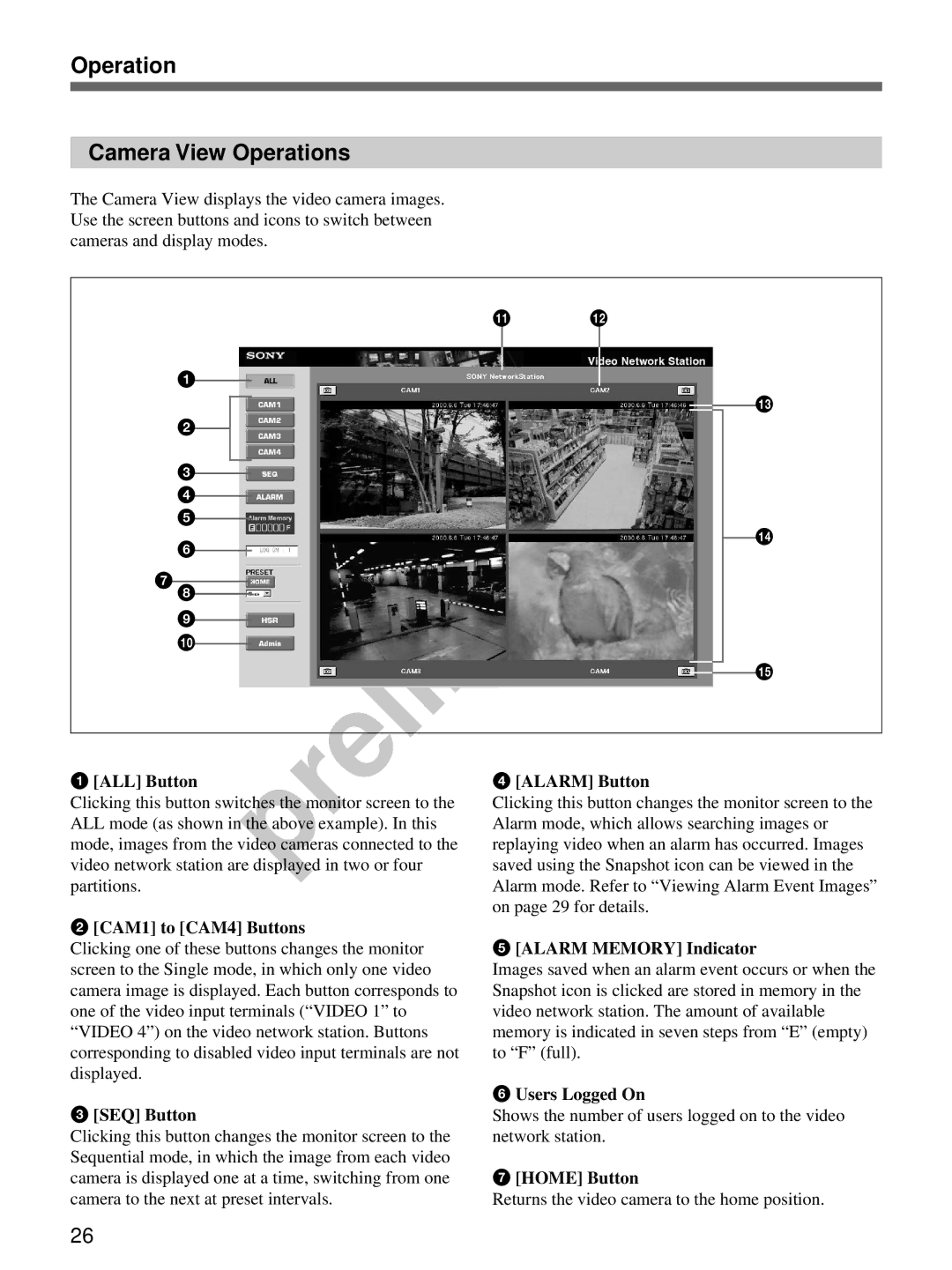 Sony snt-v manual Operation Camera View Operations 