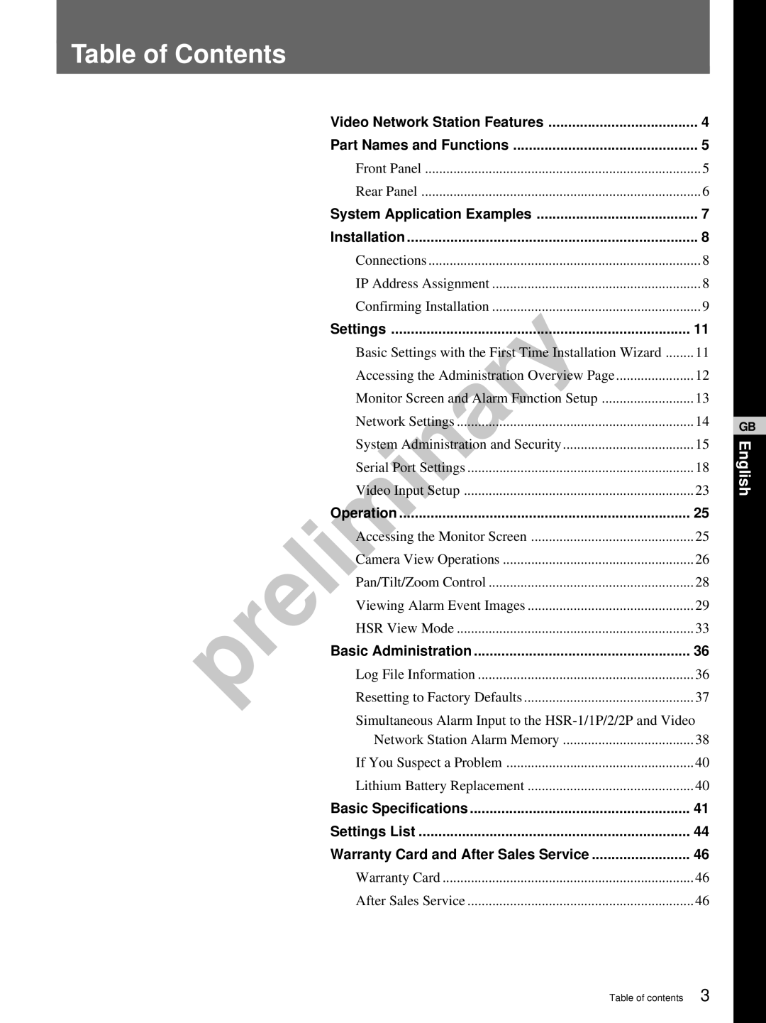 Sony snt-v manual Table of Contents 