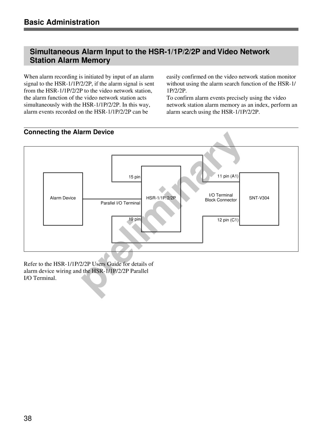 Sony snt-v manual Connecting the Alarm Device 