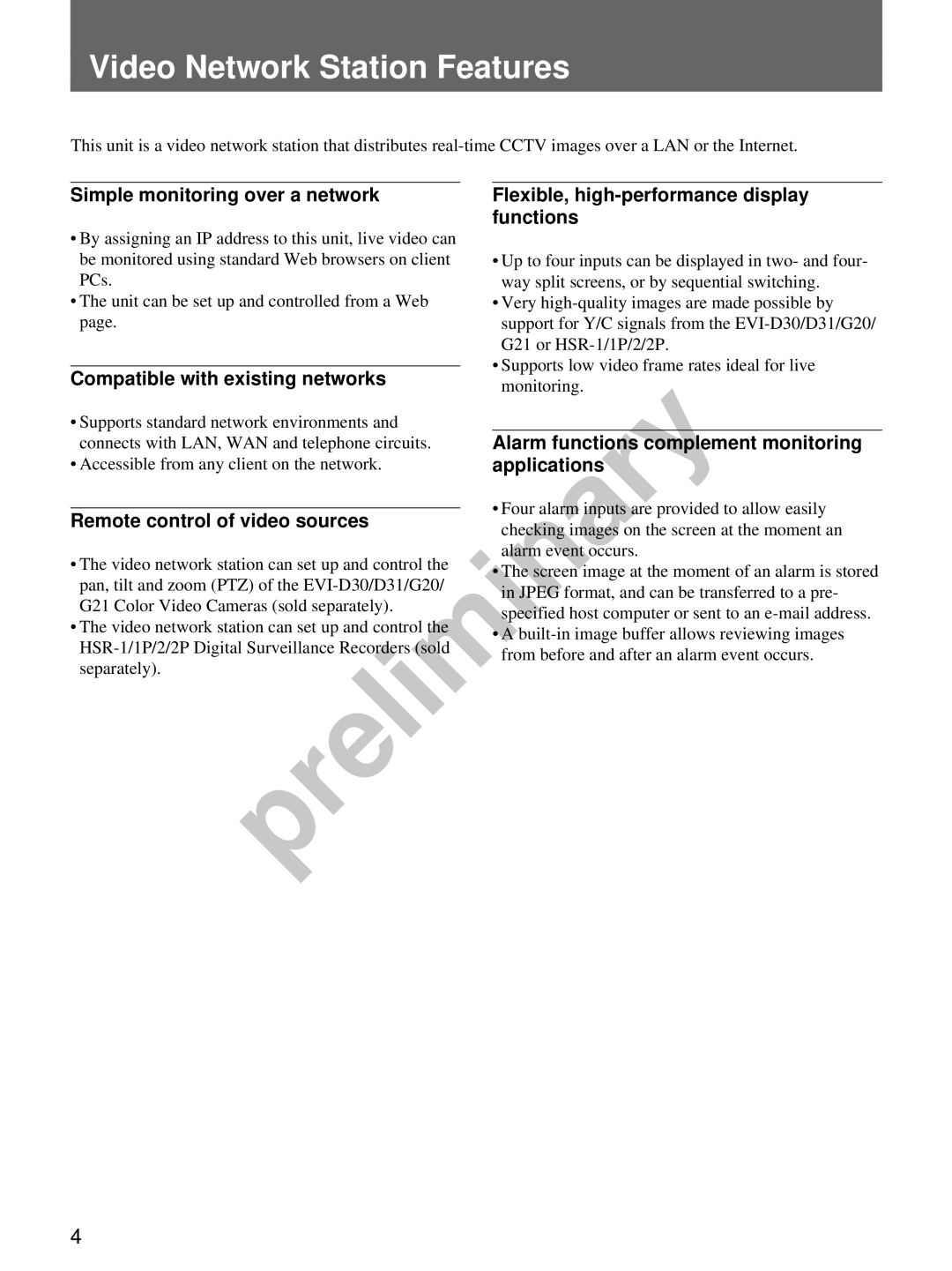 Sony snt-v manual VideoVideonetworkNetworkstation FeaturesStation Features 