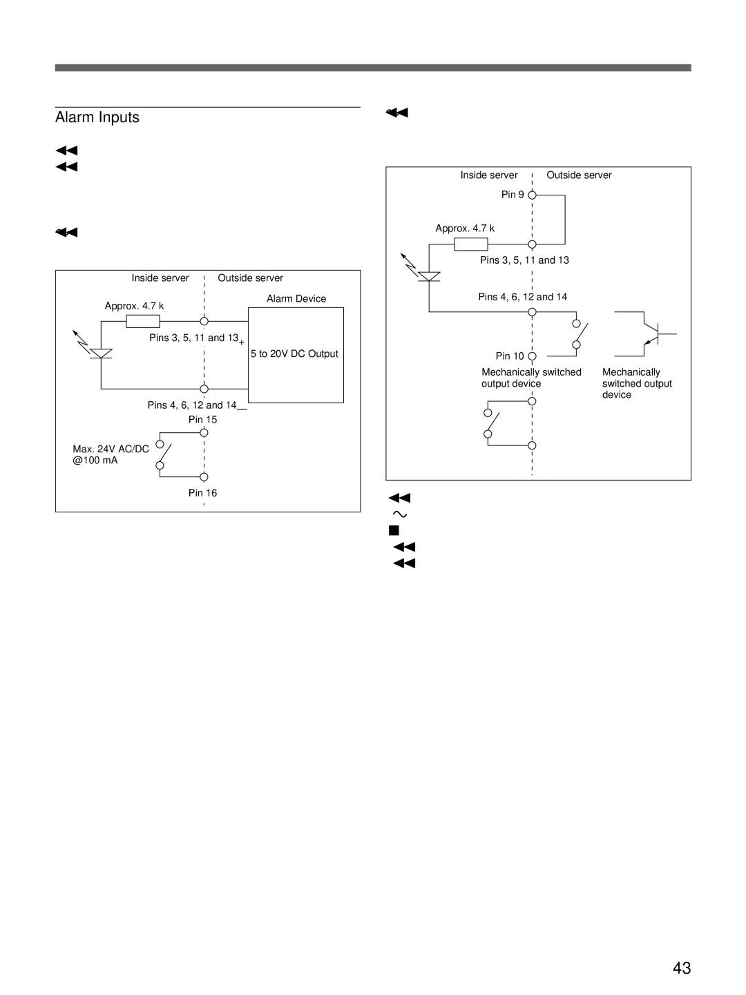 Sony snt-v manual Alarm Inputs 