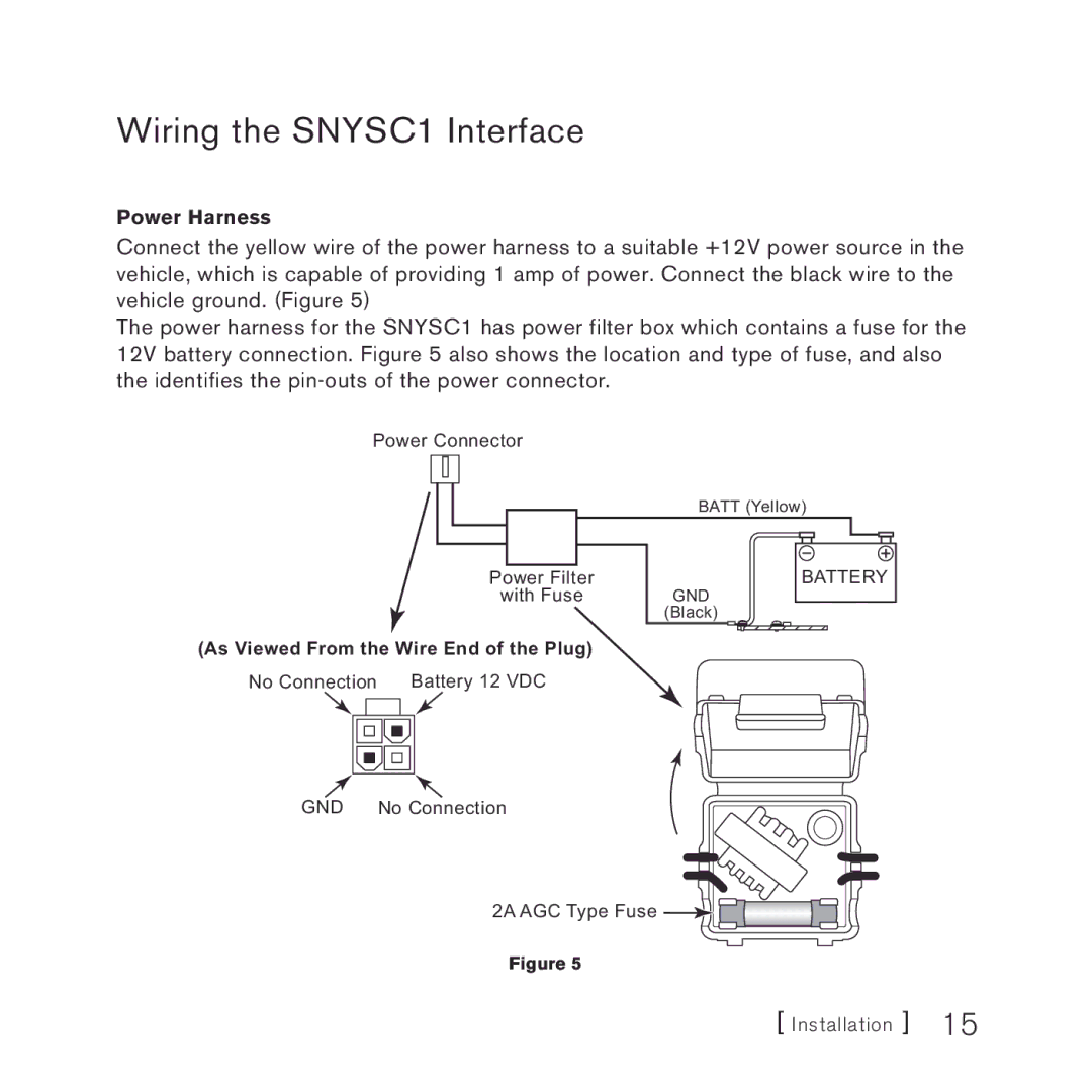 Sony manual Wiring the SNYSC1 Interface, As Viewed From the Wire End of the Plug 