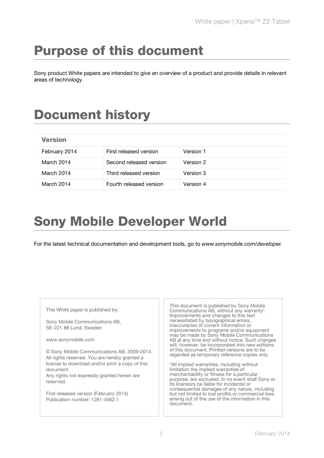 Sony SGP521, SPG541, SPG551 manual Purpose of this document, Version 