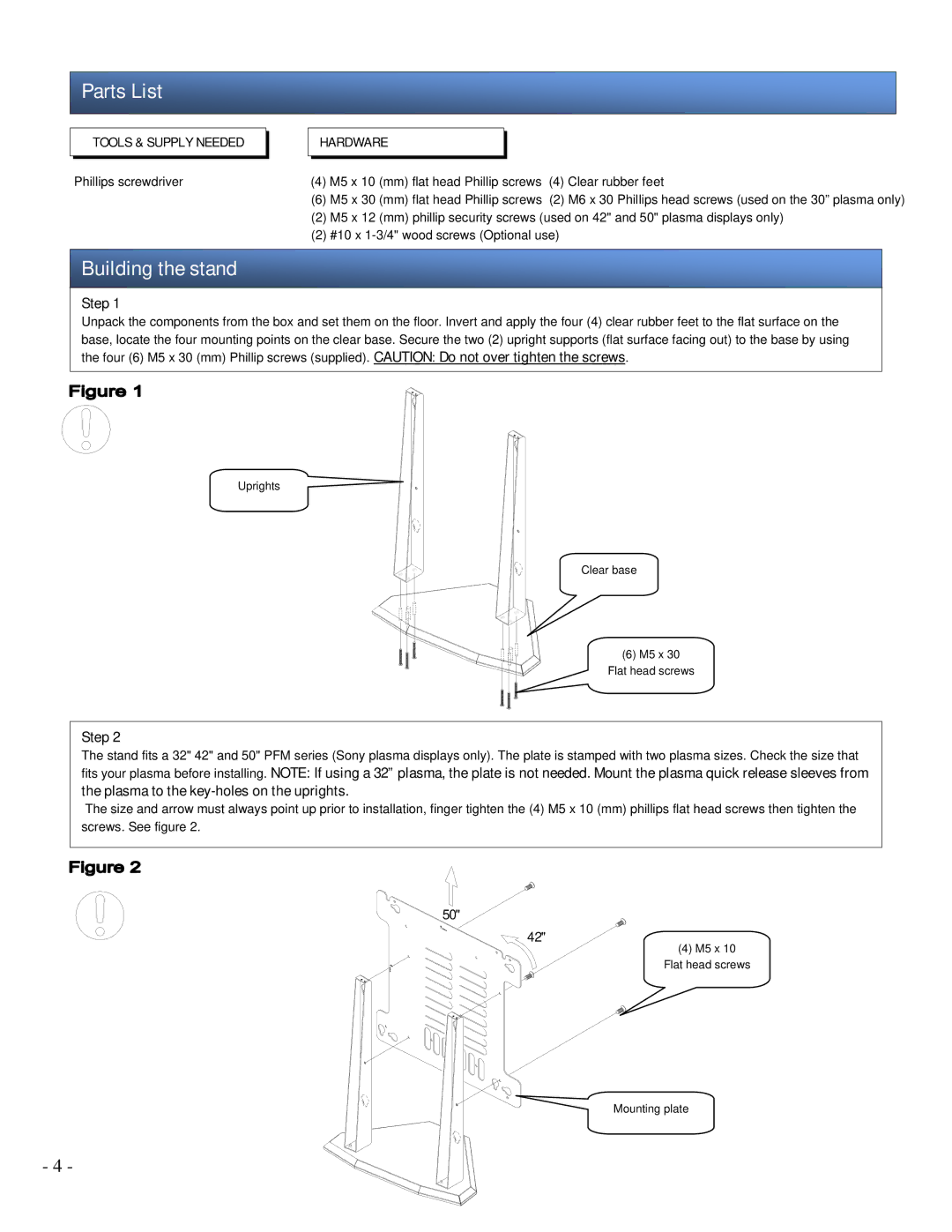 Sony SPM-TRI/C installation manual Parts List, Building the stand 