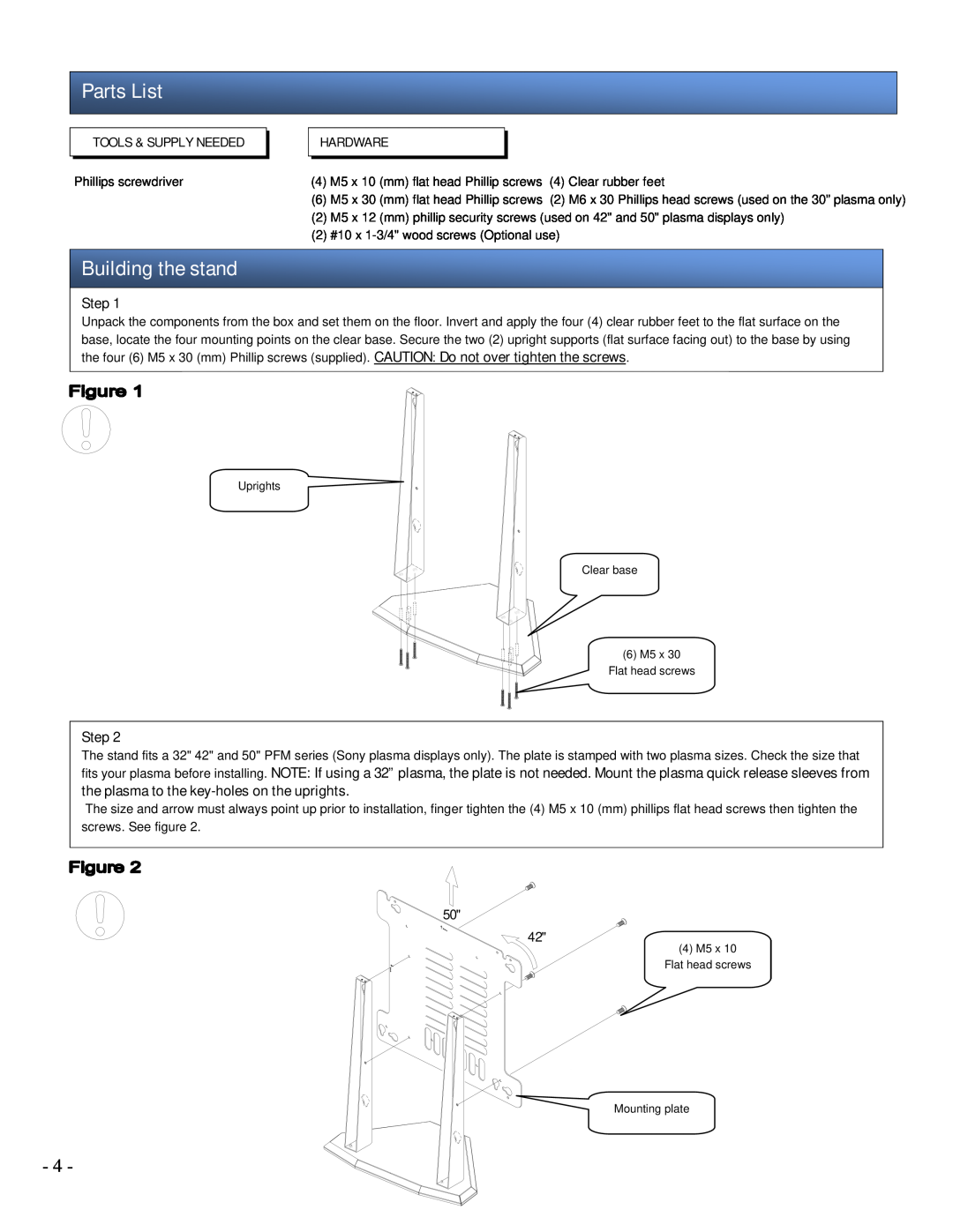 Sony SPM-TRI/C installation manual Parts List, Building the stand, Step 