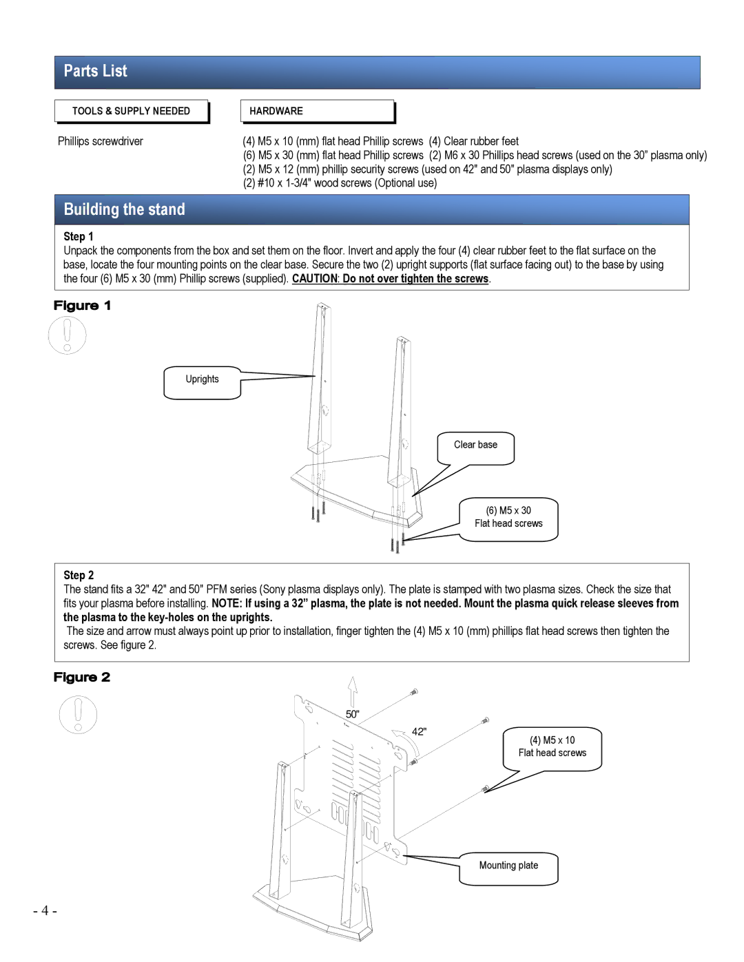 Sony SPMTRI/C installation manual Parts List, Building the stand 