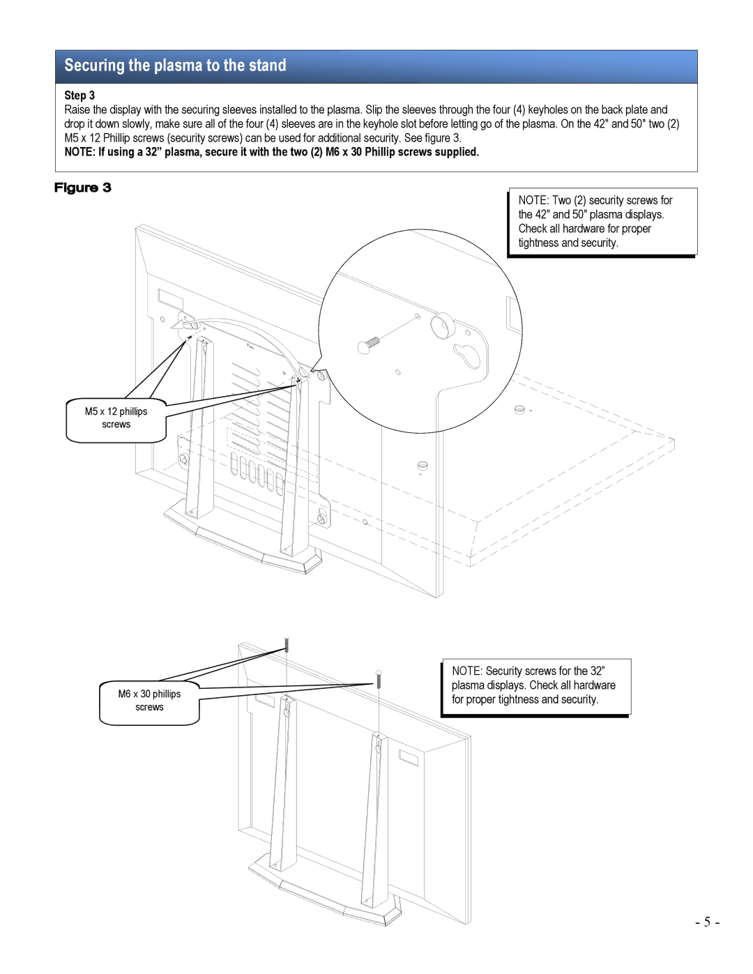 Sony SPMTRI/C installation manual Securing the plasma to the stand 