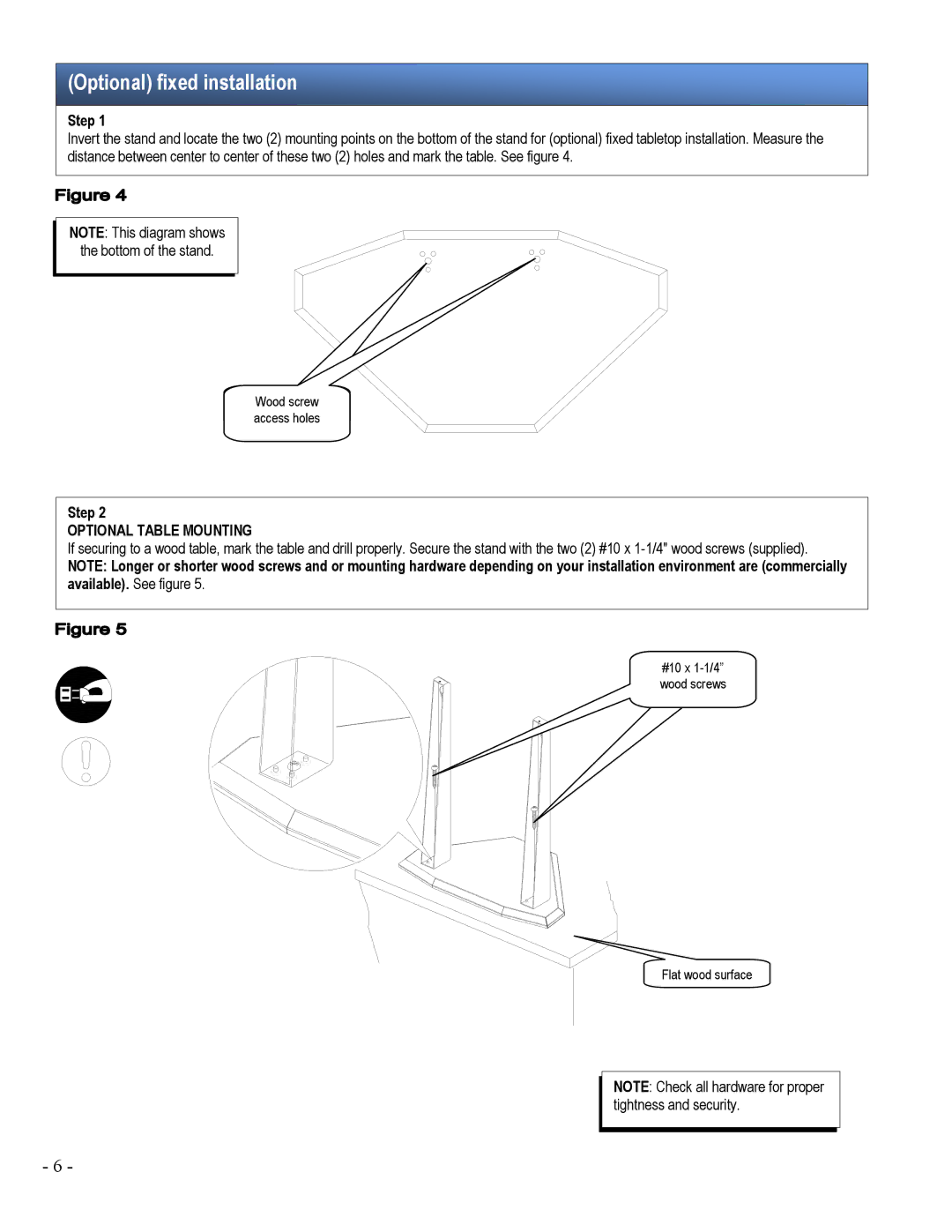 Sony SPMTRI/C installation manual Optional fixed installation, Optional Table Mounting 