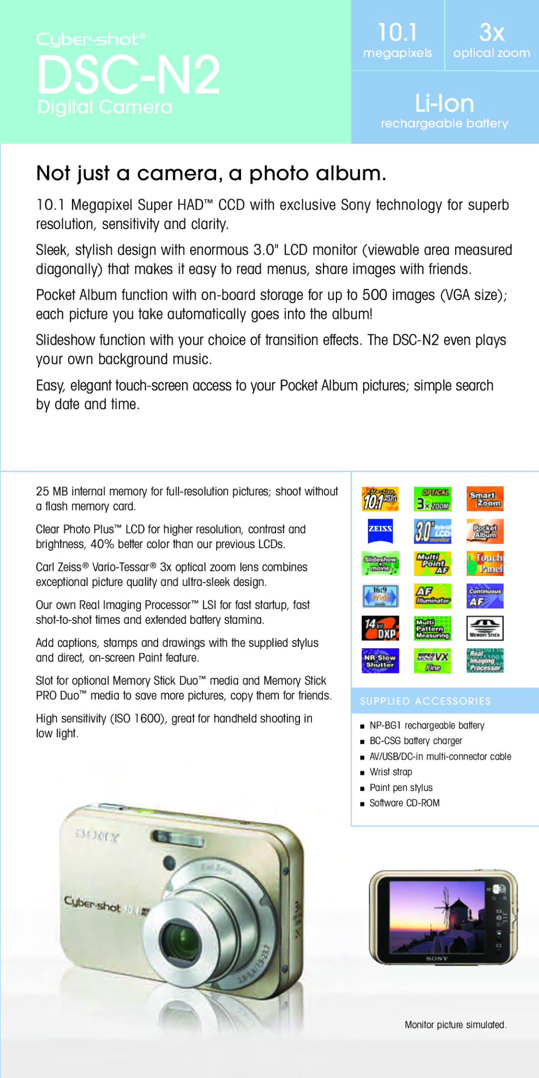 Sony Spring 2007 manual DSC-N2, 10.1, Not just a camera, a photo album 