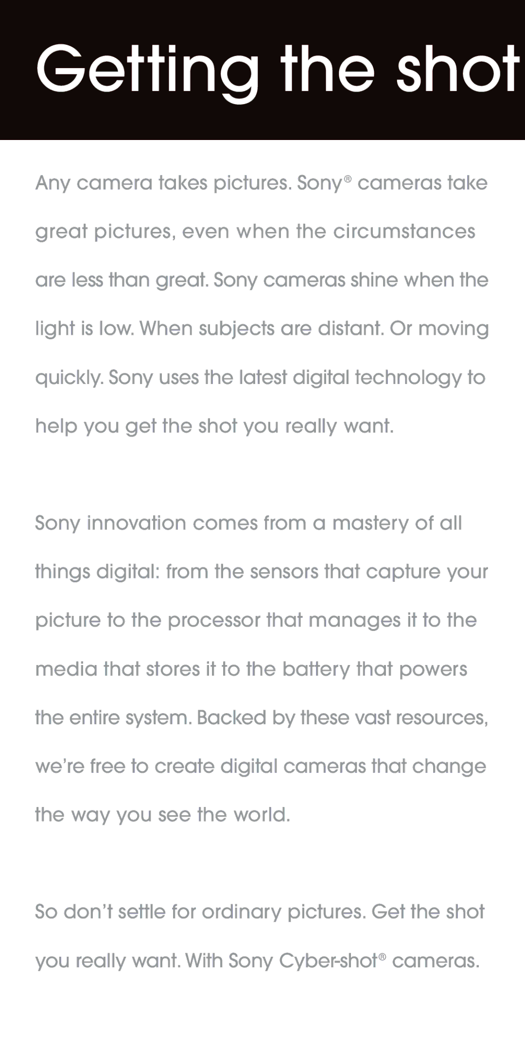 Sony Spring 2007 manual Getting the shot 