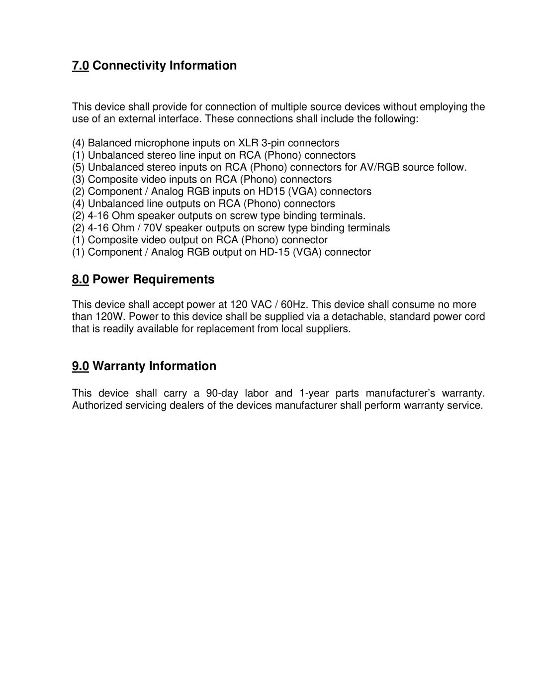 Sony SRP-X500P specifications Connectivity Information, Power Requirements, Warranty Information 