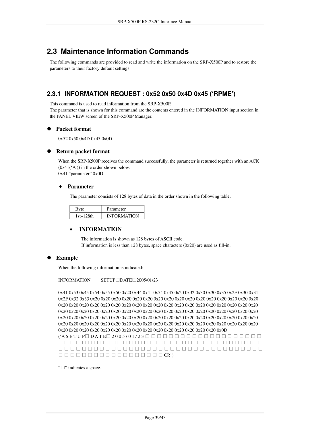 Sony SRP-X500P manual Maintenance Information Commands, Information Request 0x52 0x50 0x4D 0x45 ‘RPME’ 