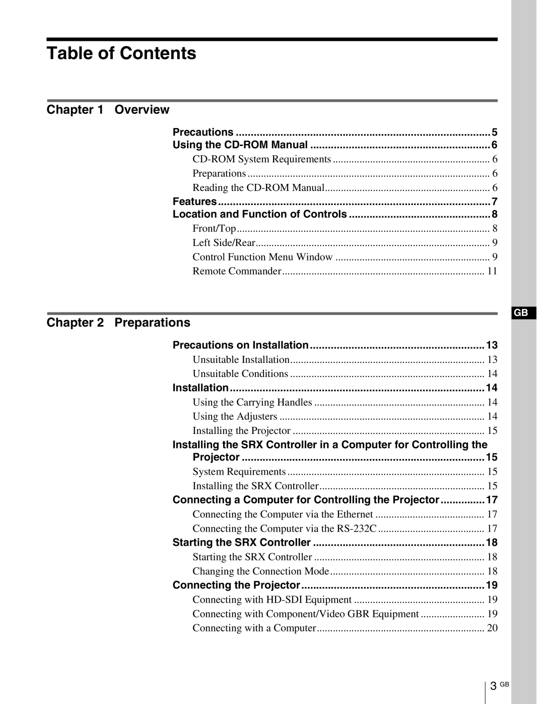 Sony SRX-R105, SRX- R110 operating instructions Table of Contents 