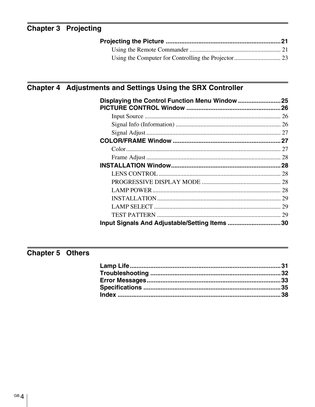 Sony SRX- R110, SRX-R105 operating instructions Projecting, Others 