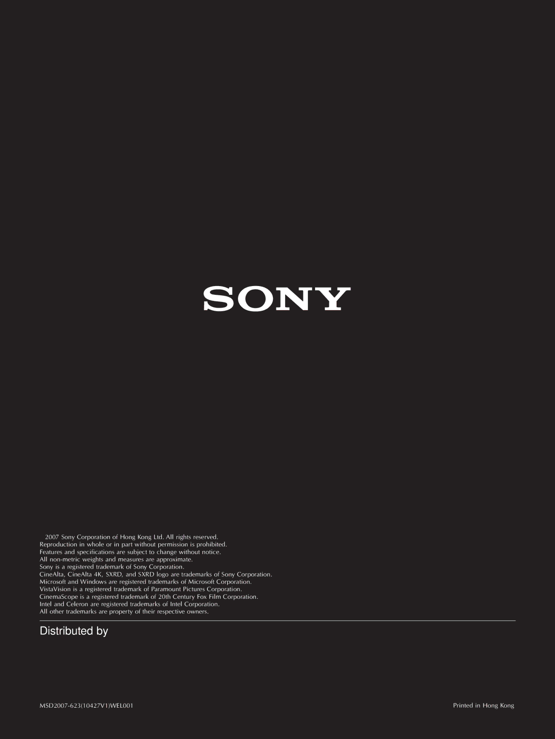 Sony SRX-R220, SRX-R210, LMT-100, LSM-100 manual Distributed by 