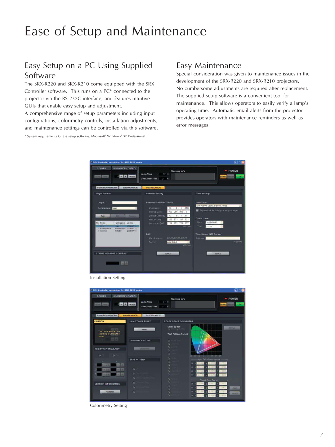 Sony LSM-100, SRX-R220, LMT-100 Ease of Setup and Maintenance, Easy Setup on a PC Using Supplied Software, Easy Maintenance 