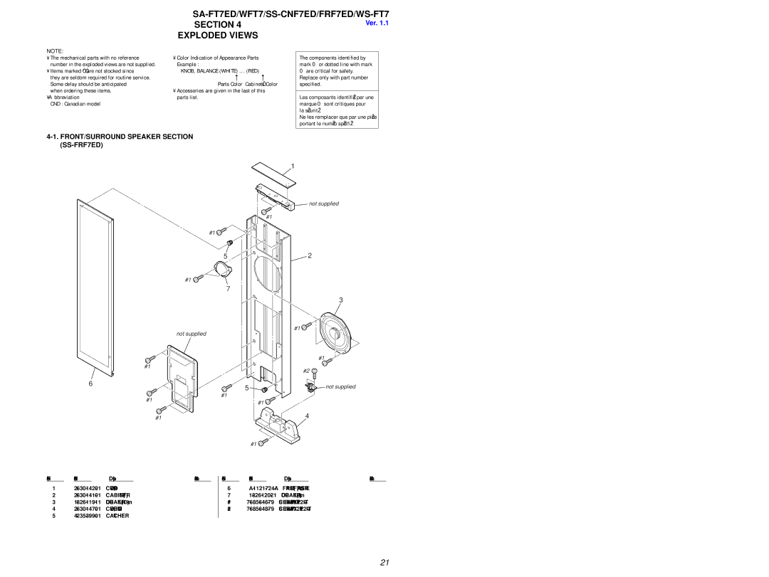 Sony SA-WFT7 service manual FRONT/SURROUND Speaker Section SS-FRF7ED 