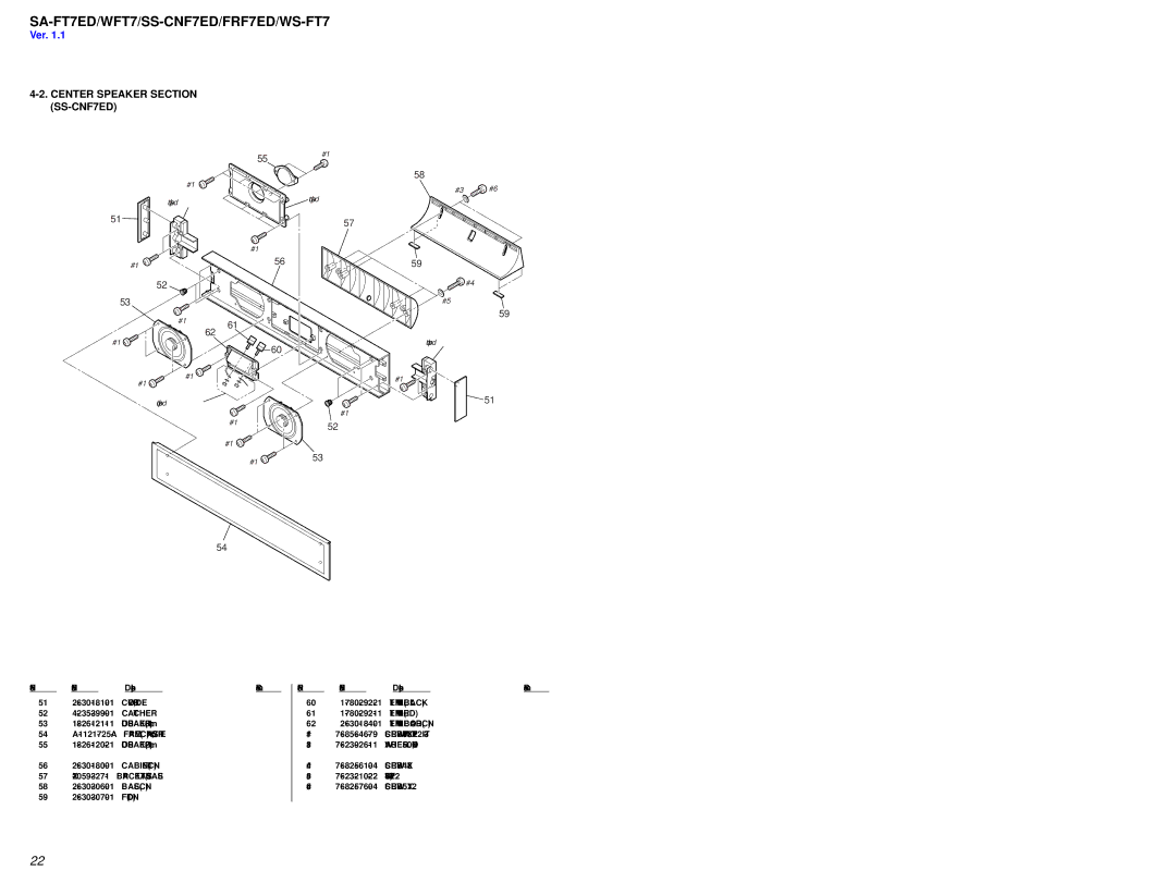 Sony SS-FRF7ED, SA-WFT7 service manual Center Speaker Section SS-CNF7ED, Washer 5.0, Nylon, Screw +B 