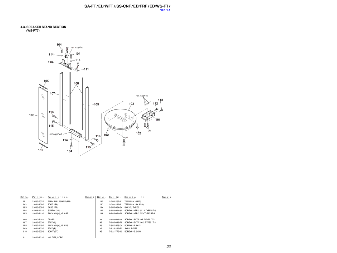 Sony SA-WFT7, SS-FRF7ED service manual Speaker Stand Section WS-FT7, SW 5, TYPE2 