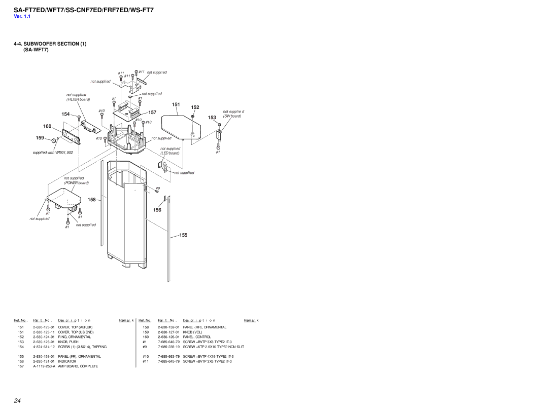 Sony SS-FRF7ED service manual Subwoofer SA-WFT7, Cover, Top Aep,Uk, Screw +BVTP 3X8 TYPE2 IT-3, Screw +BVTP 4X16 TYPE2 IT-3 