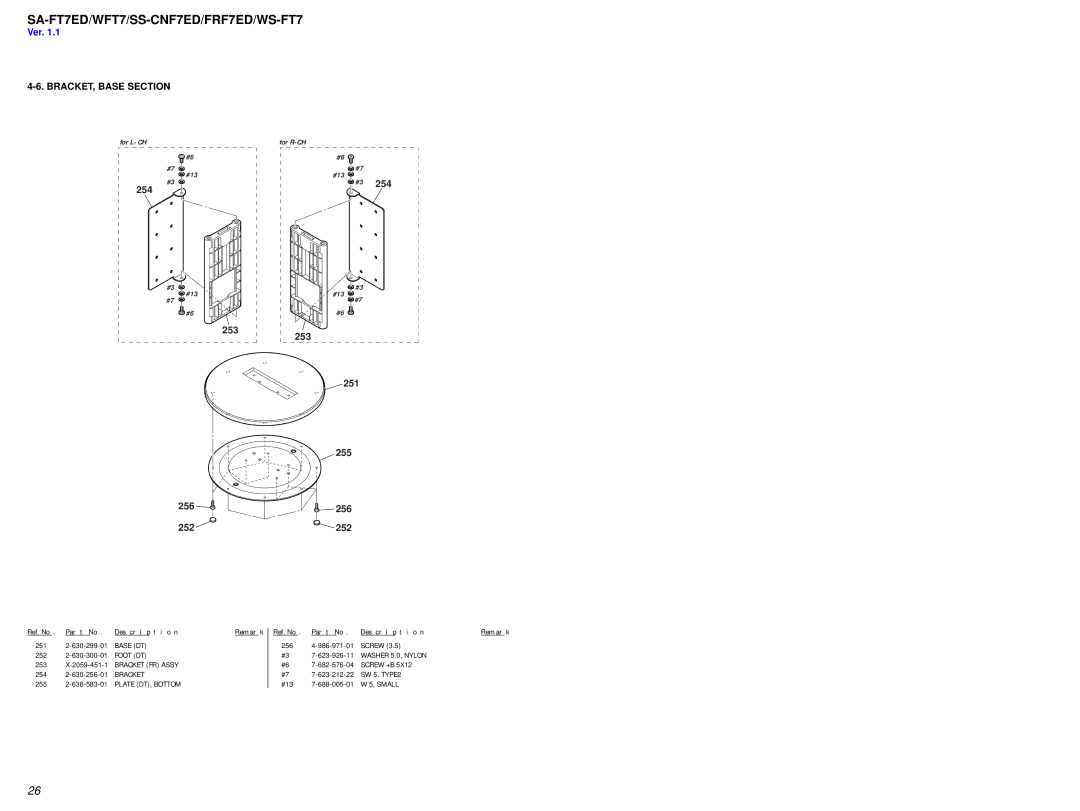 Sony SS-FRF7ED, SA-WFT7 service manual BRACKET, Base Section, Small 