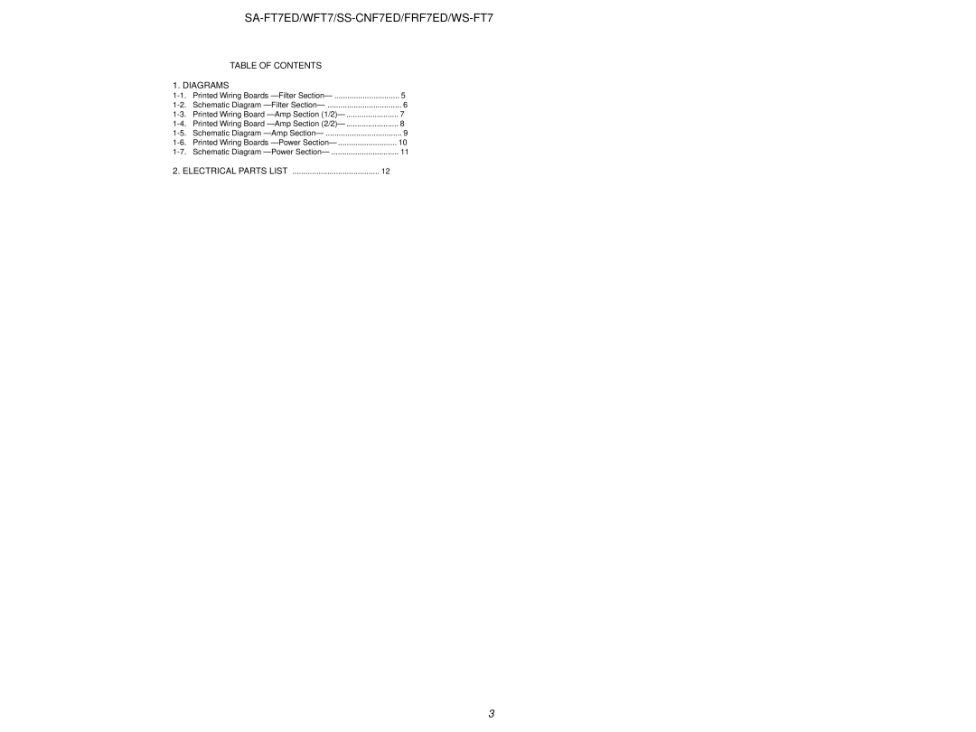 Sony SA-WFT7, SS-FRF7ED service manual Table of Contents Diagrams 