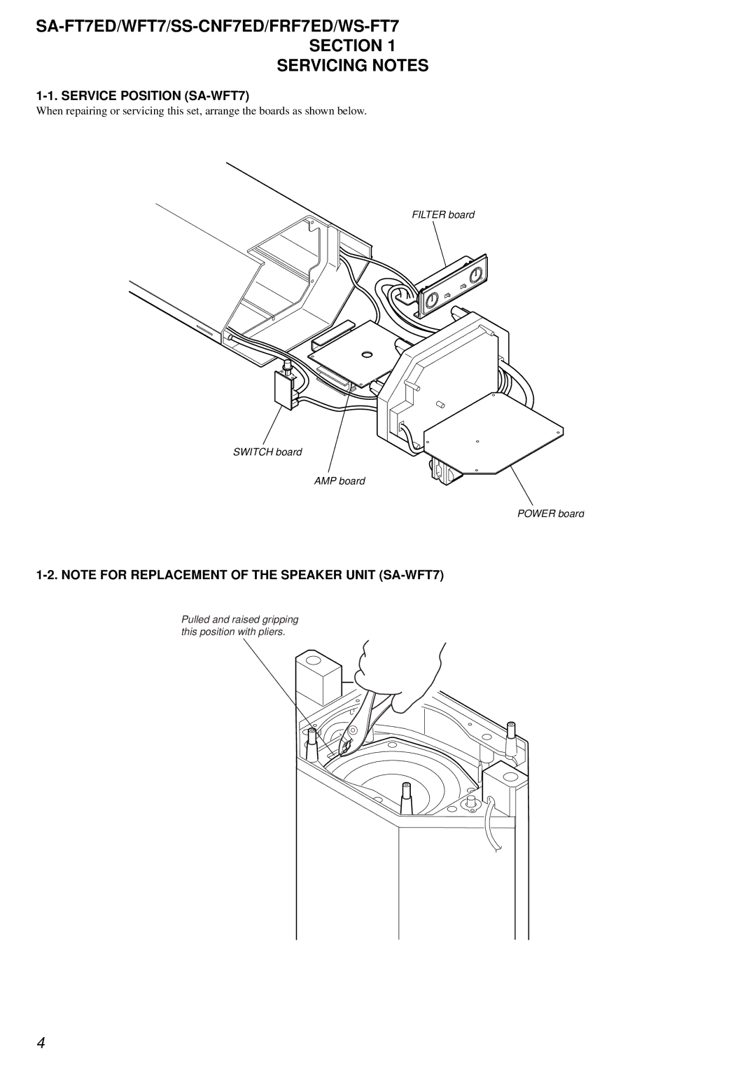 Sony SS-FRF7ED service manual Service Position SA-WFT7 