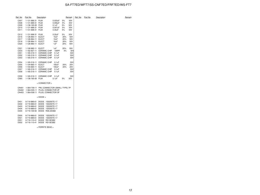 Sony SA-WFT7, SS-FRF7ED service manual C507 131-686-31 