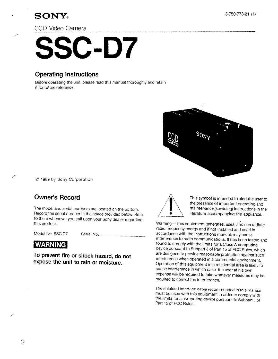 Sony SSC-D7 manual 