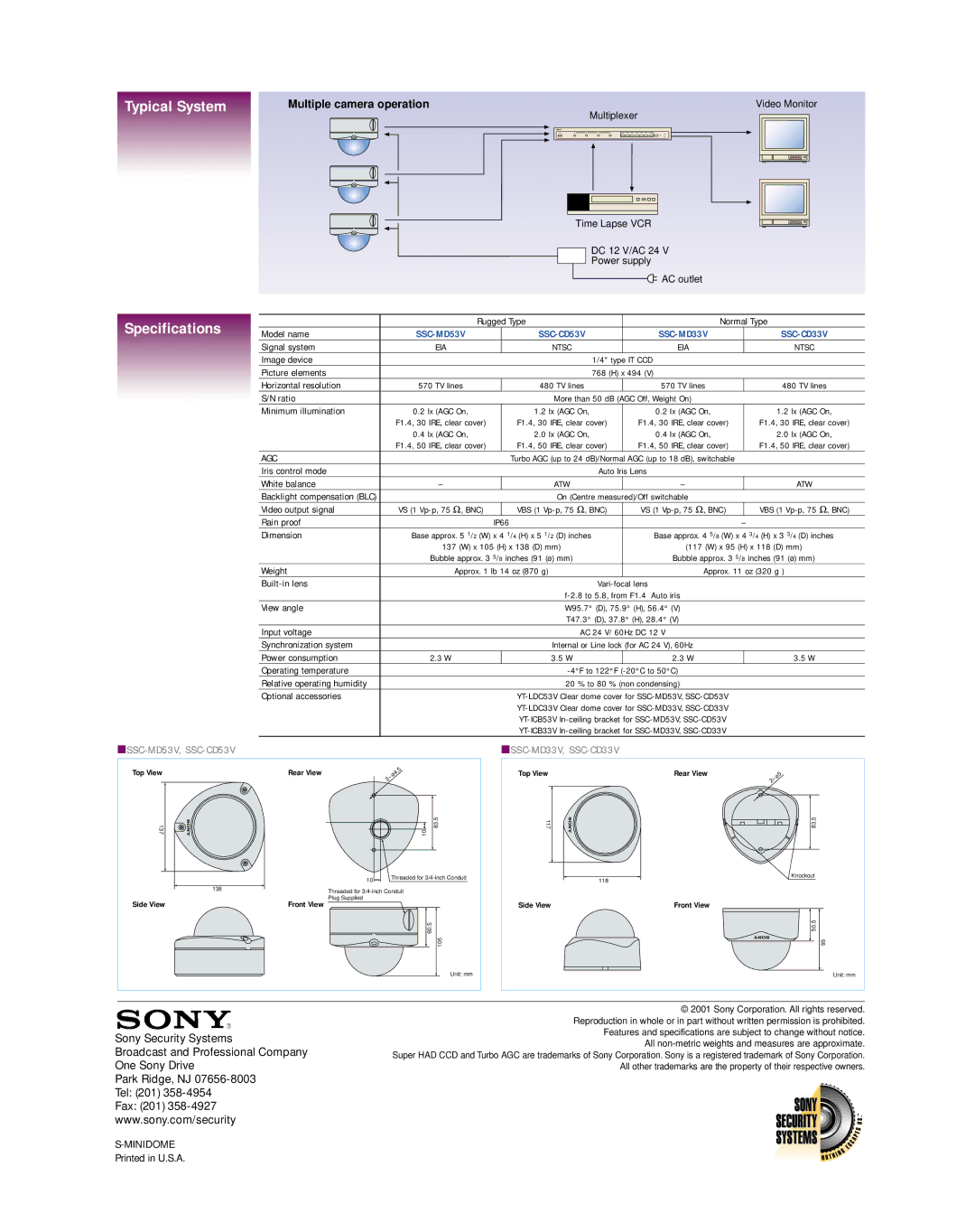 Sony SSC-MD53V, SSC-CD33V, SSC-MD33V, SSC-CD53V manual Typical System 