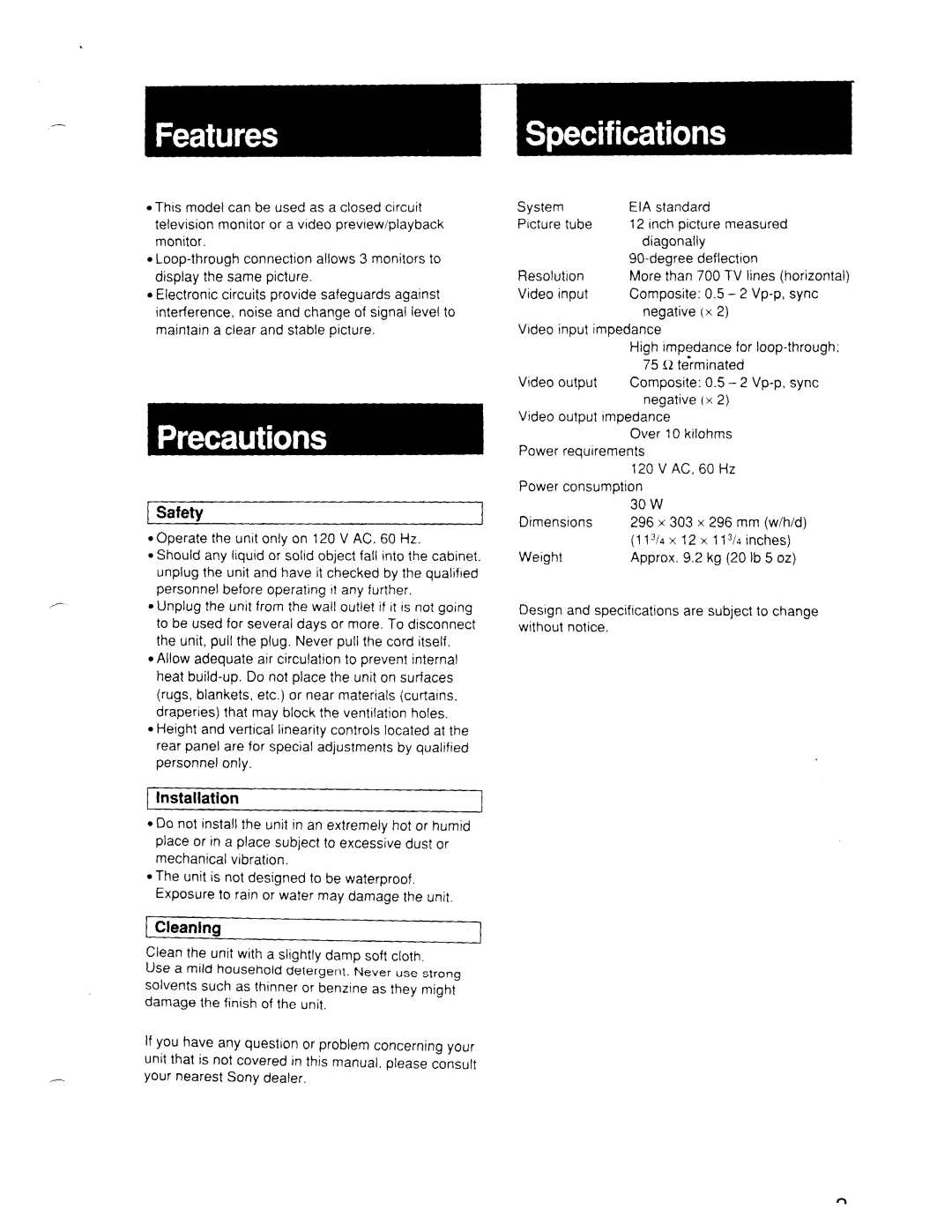 Sony SSM-121 manual 