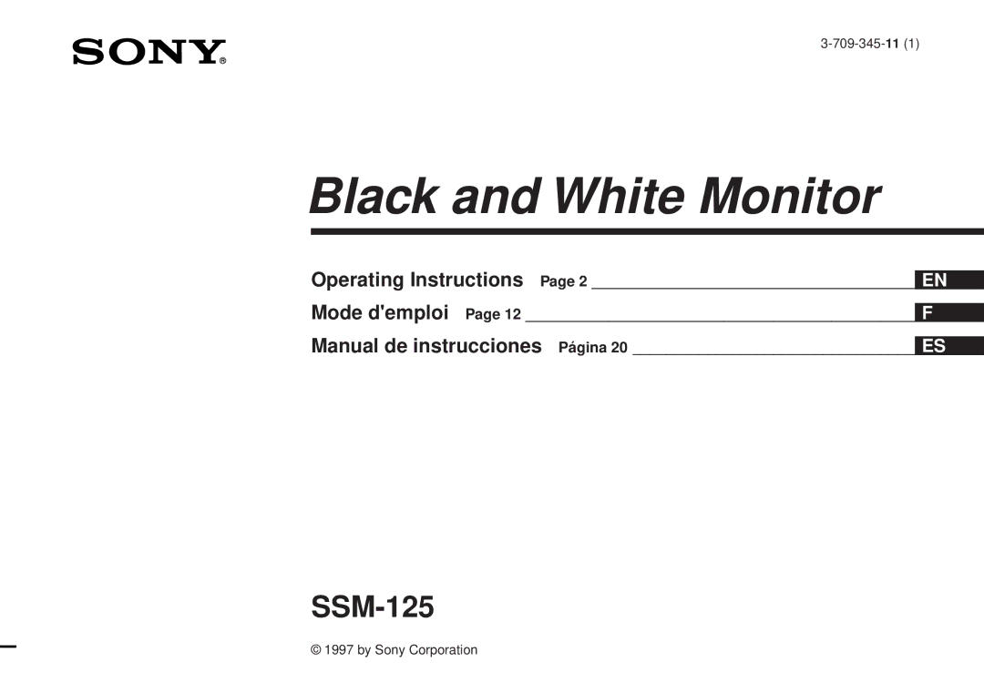 Sony SSM-125 operating instructions Black and White Monitor, Manual de instrucciones Página 