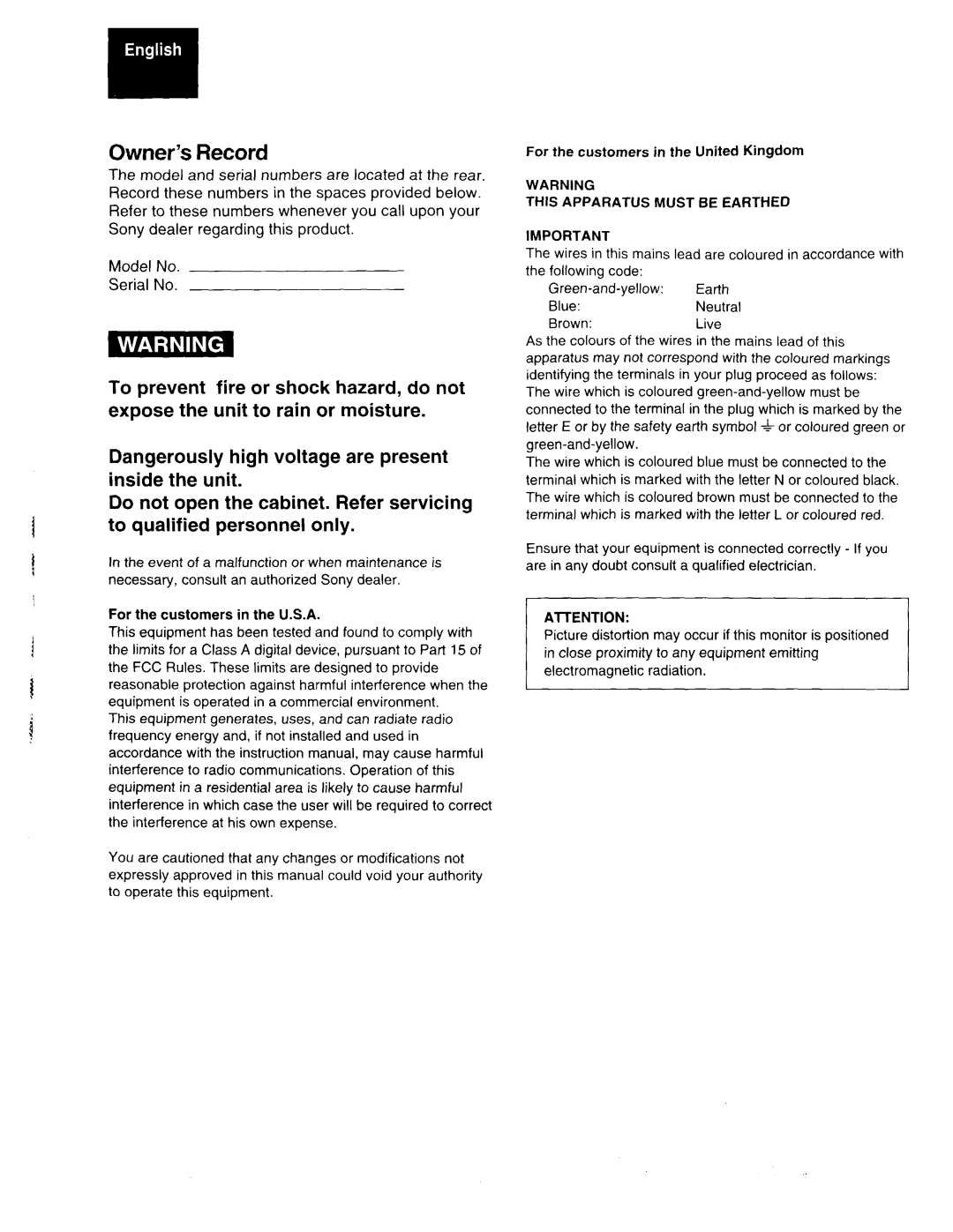 Sony SSM-20N5E/20N5U/20N5A, SSM-14N5E/14N5U/14N5A manual 