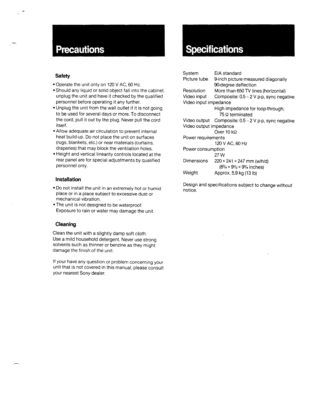 Sony SSM-920 manual 