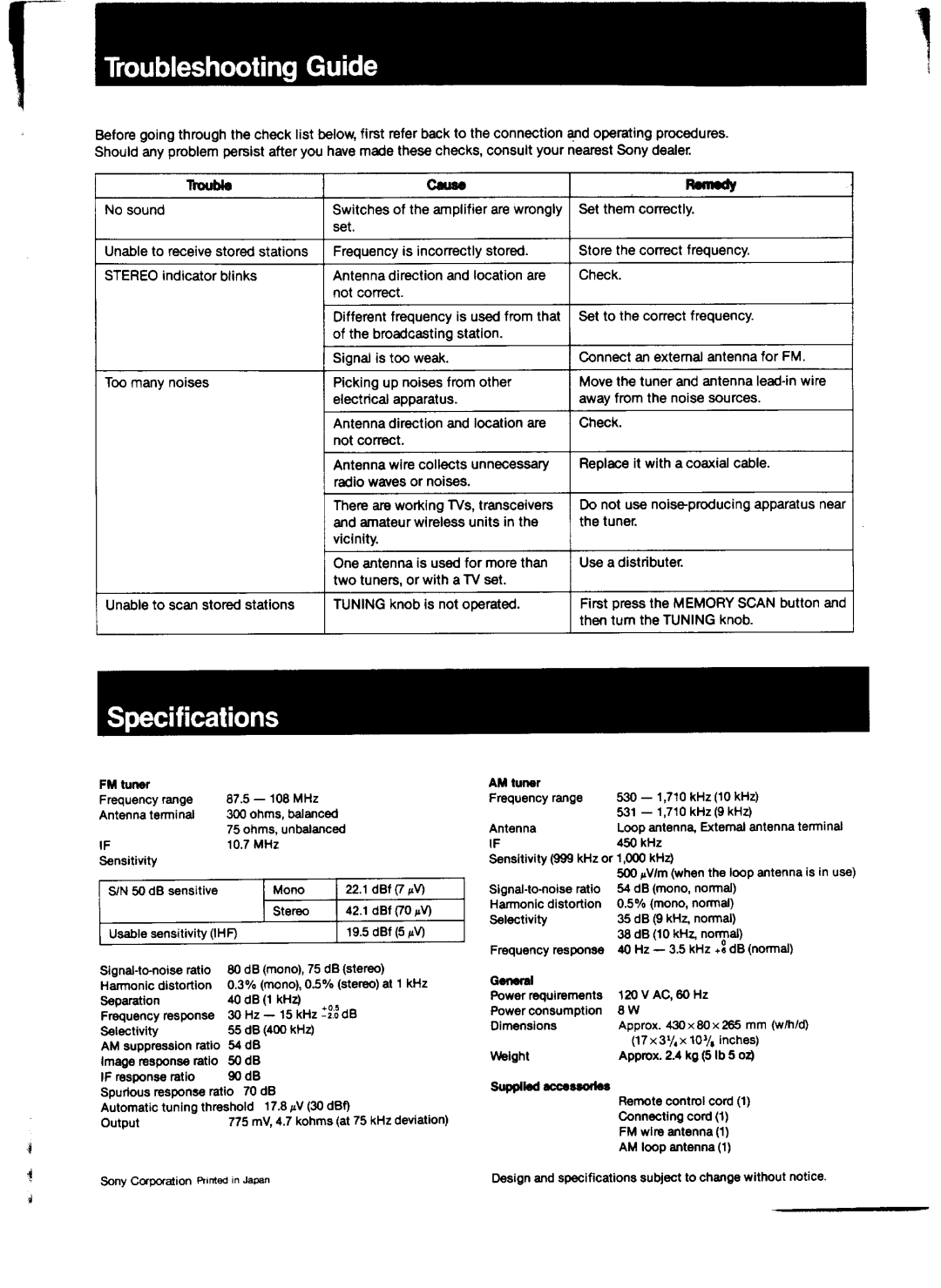 Sony ST-JX401 manual 