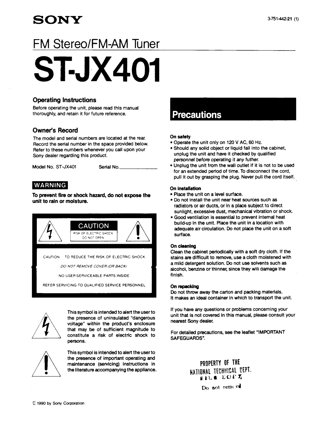 Sony ST-JX401 manual 