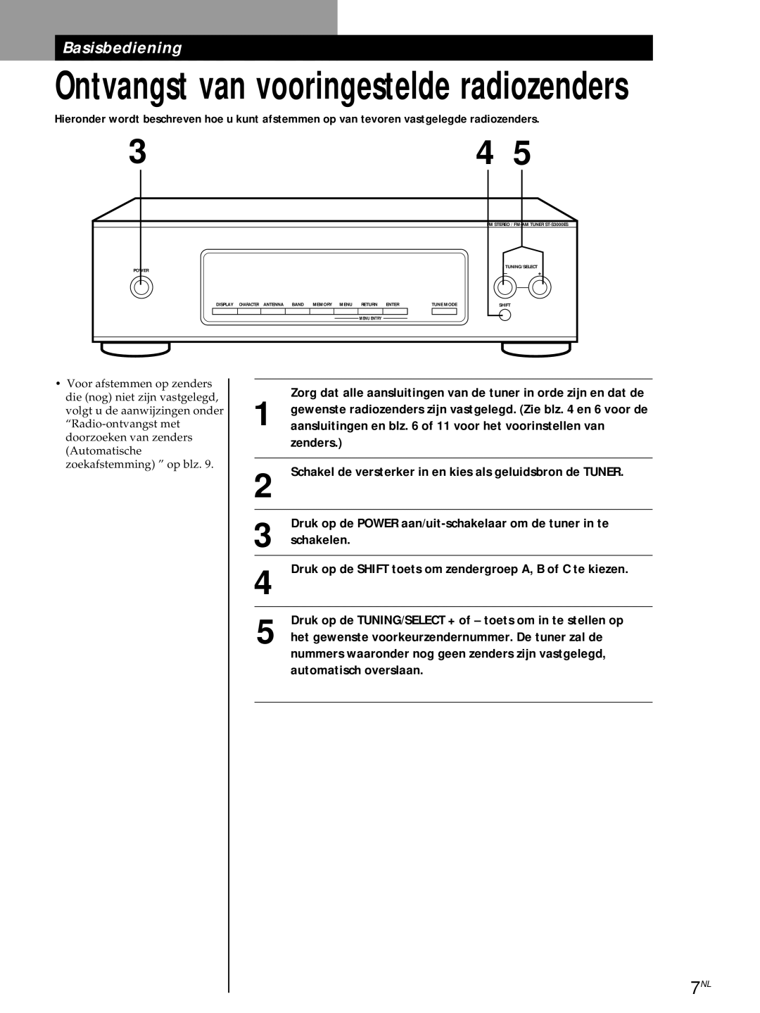 Sony ST-S3000ES operating instructions Ontvangst van vooringestelde radiozenders 