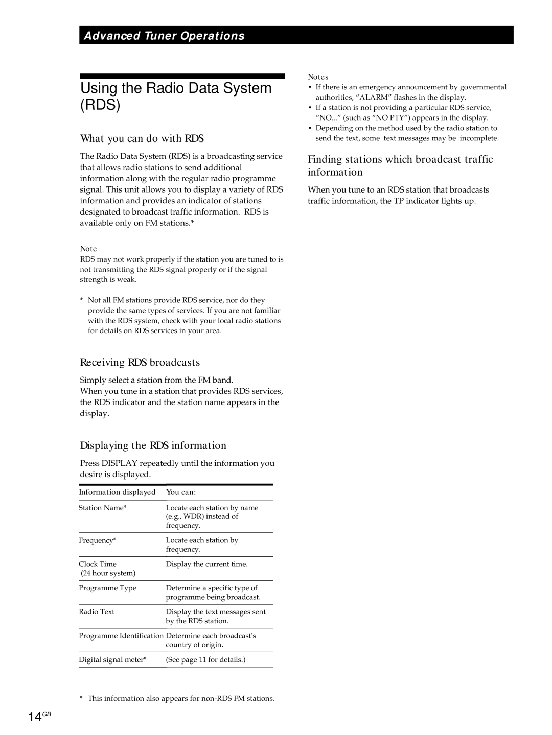 Sony ST-S3000ES operating instructions Using the Radio Data System RDS, 14GB 