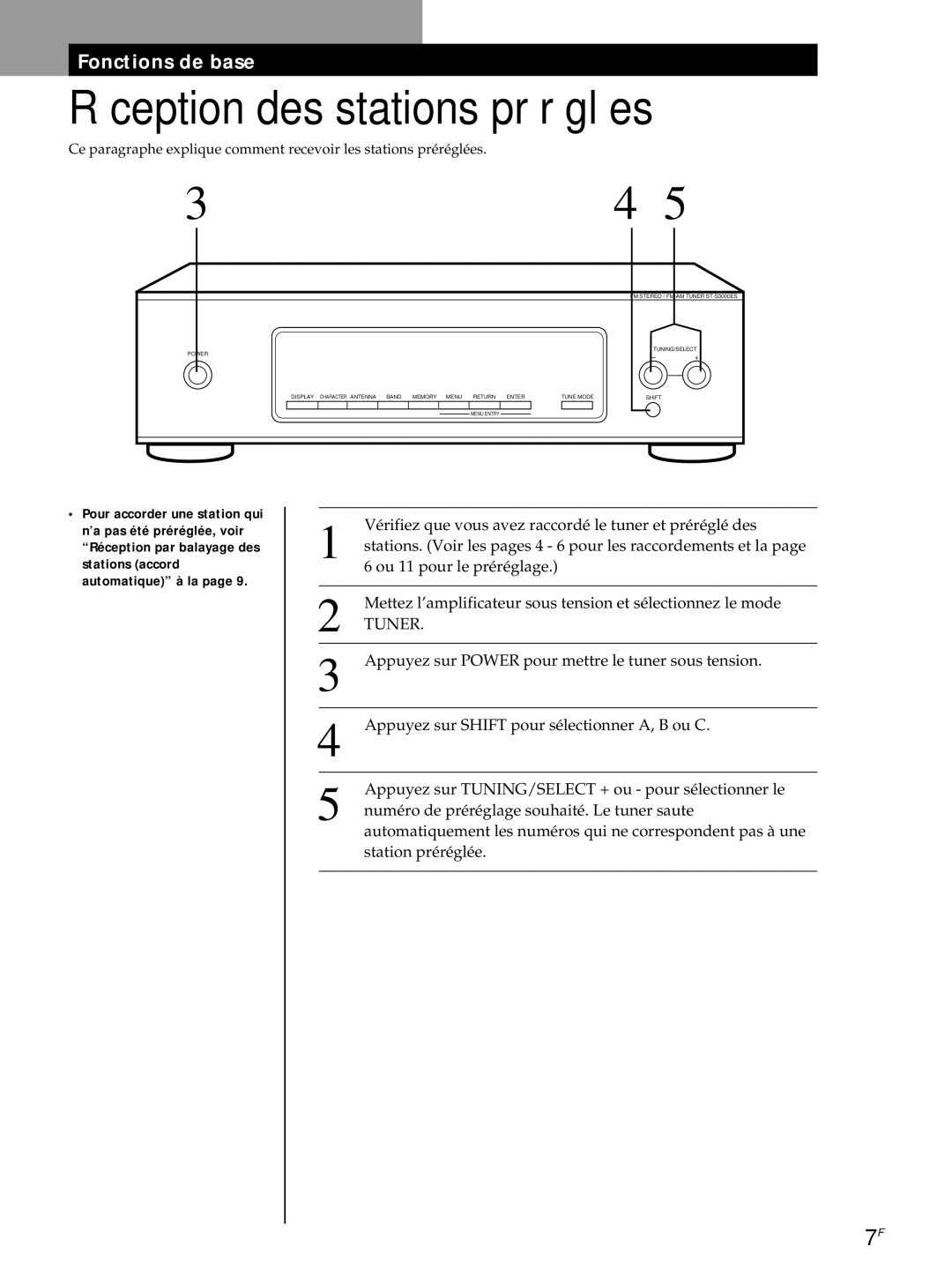 Sony ST-S3000ES operating instructions Réception des stations préréglées 