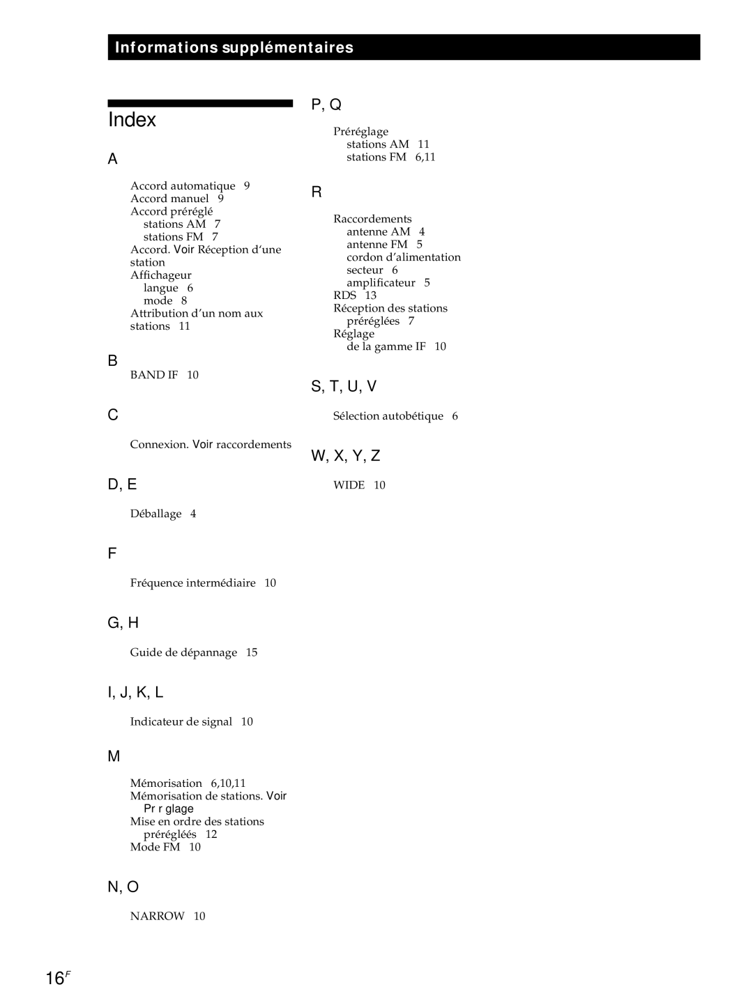 Sony ST-S3000ES operating instructions Index, 16F 