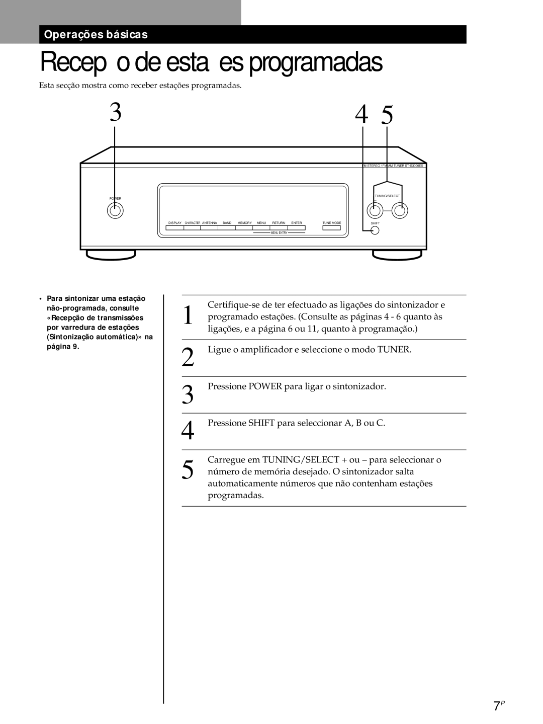 Sony ST-S3000ES operating instructions Recepção de estações programadas 